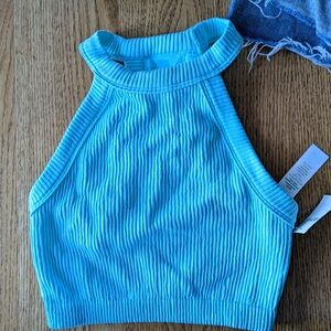 NWT Aerie Vibrant Blue Ribbed Halter Top